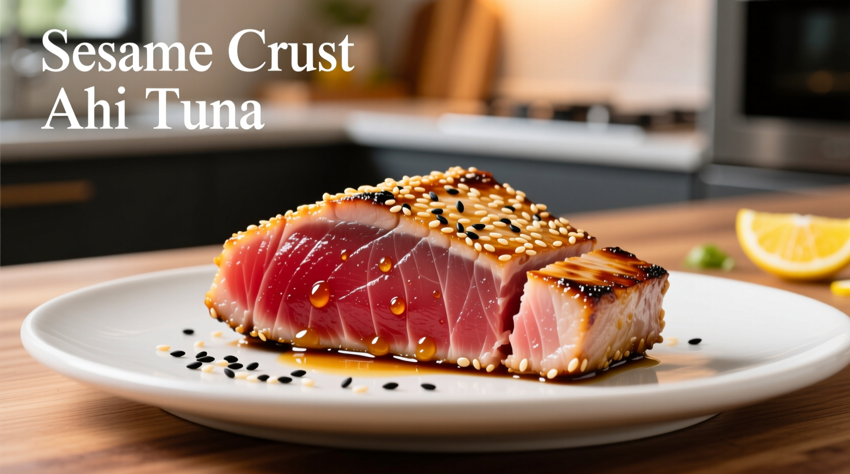 Perfectly seared ahi tuna steak with sesame crust