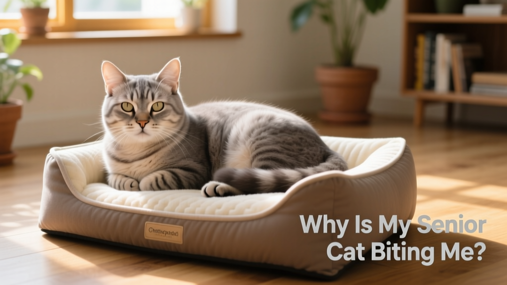 Senior cat comfortably curled up in a supportive orthopedic cat bed