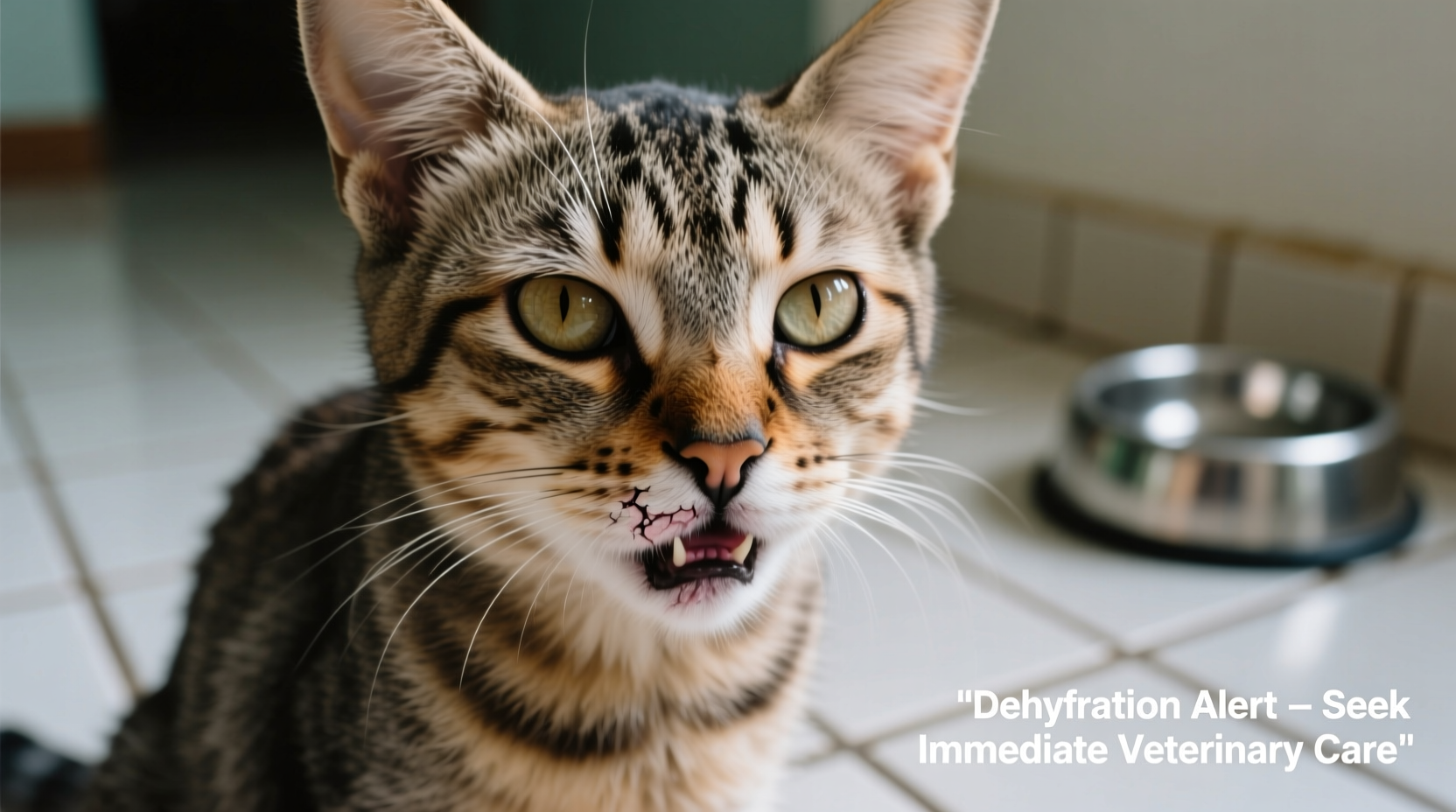 Cat showing signs of dehydration with dry gums