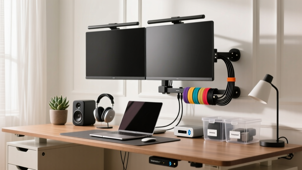 Home Office Cable Management for Dual Monitors, Laptop Do...