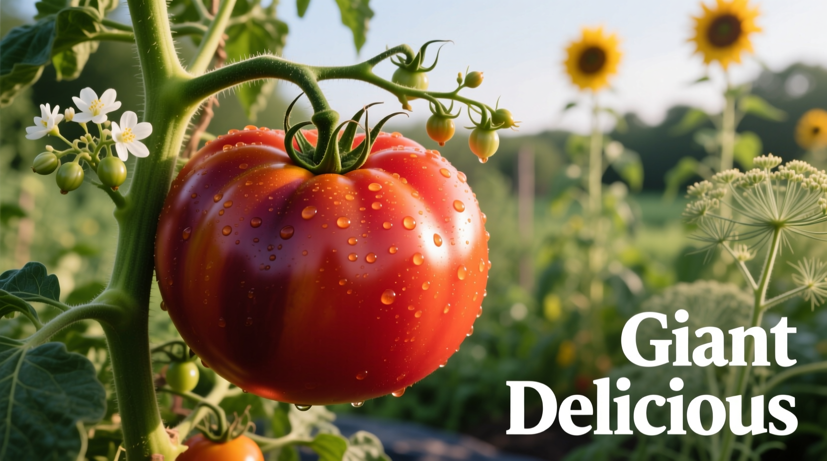 Giant Delicious tomato variety growing on vine