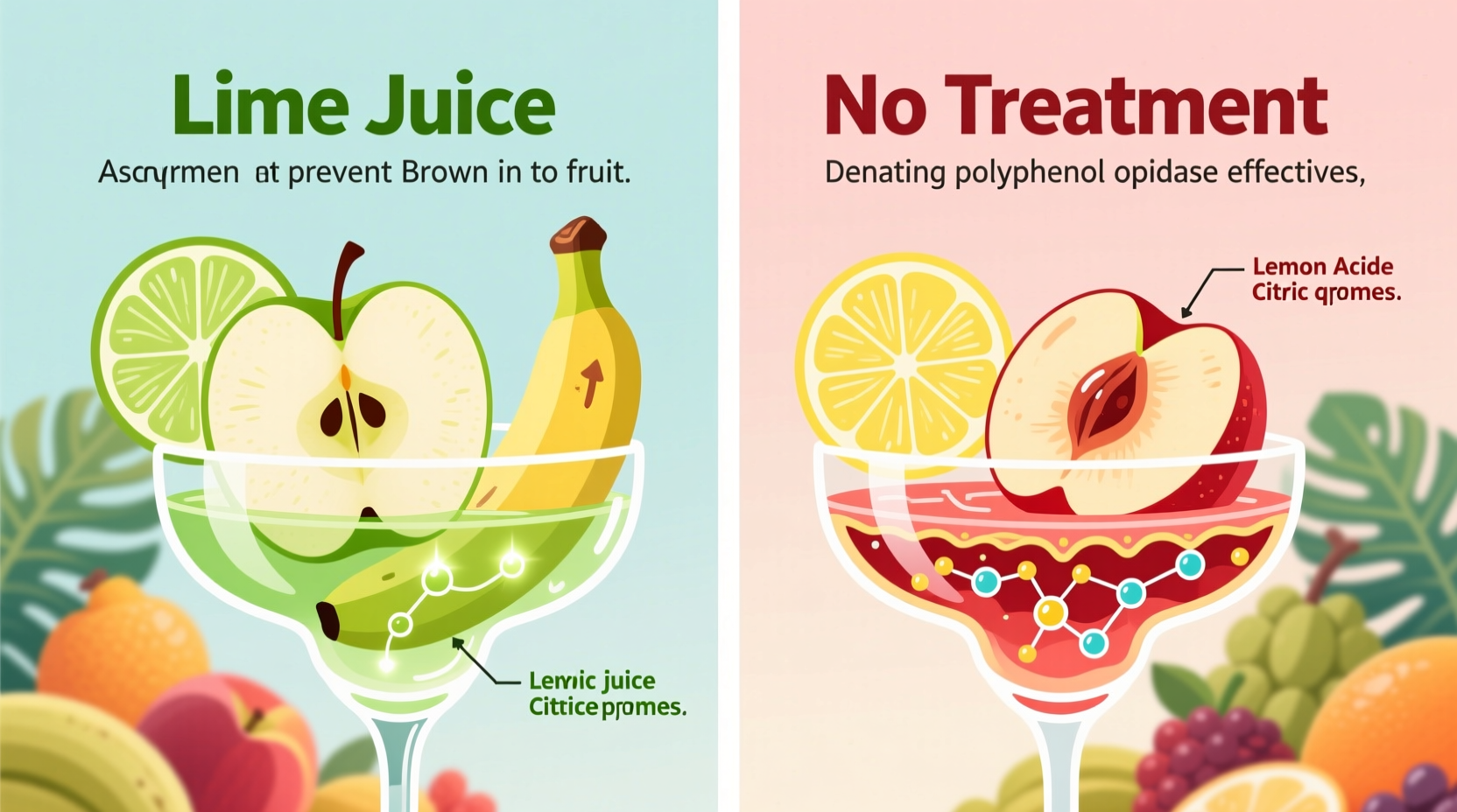 why does lime juice stop browning in fruit cocktails and is lemon the same