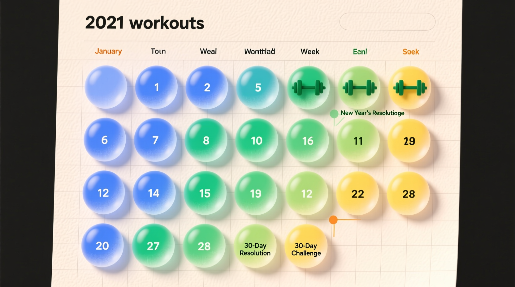 track your workouts in 2021 with this bubble calendar
