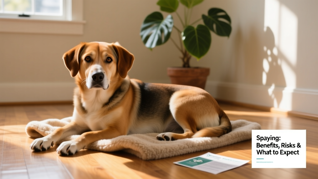A calm, healthy adult dog resting comfortably at home