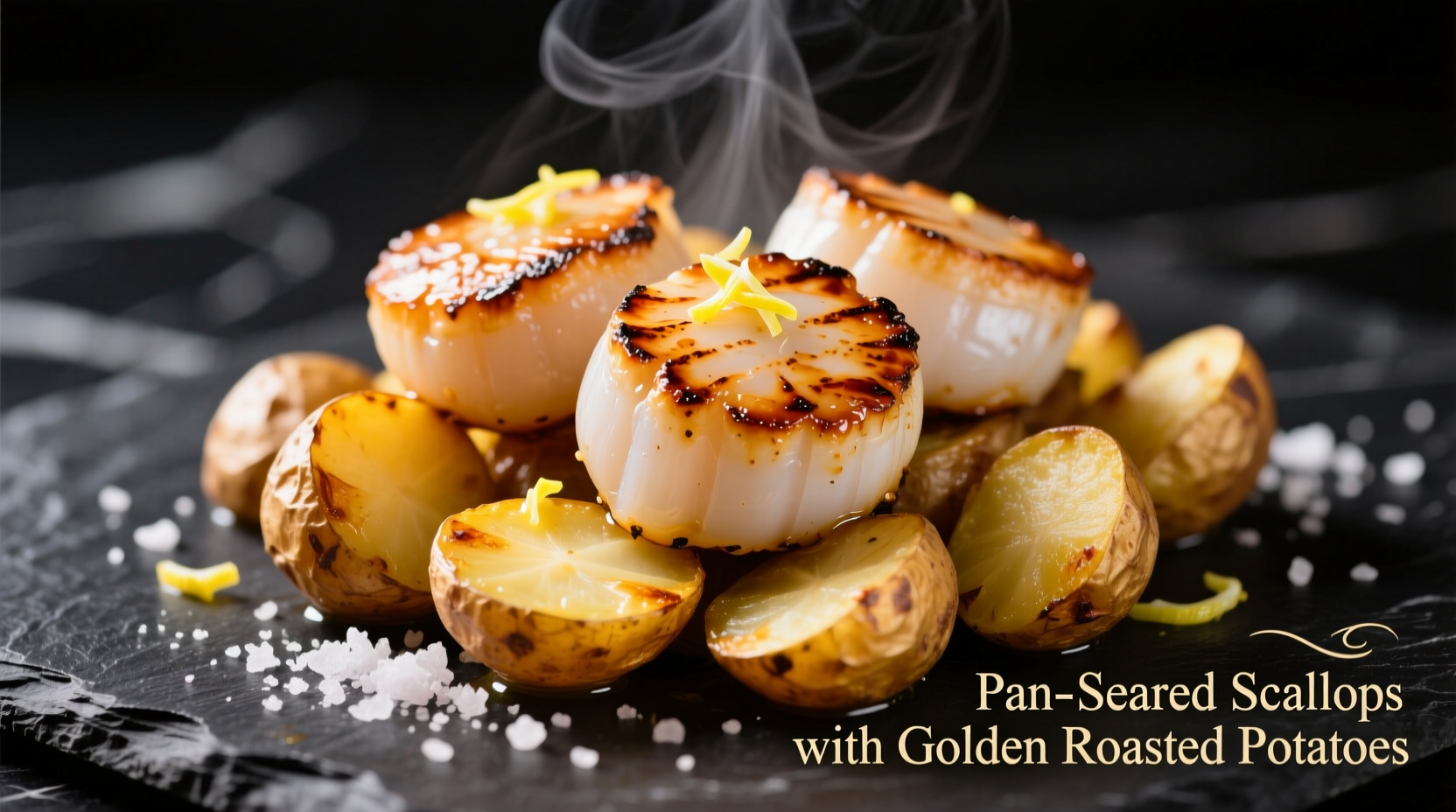 Pan-seared scallops with golden roasted potatoes