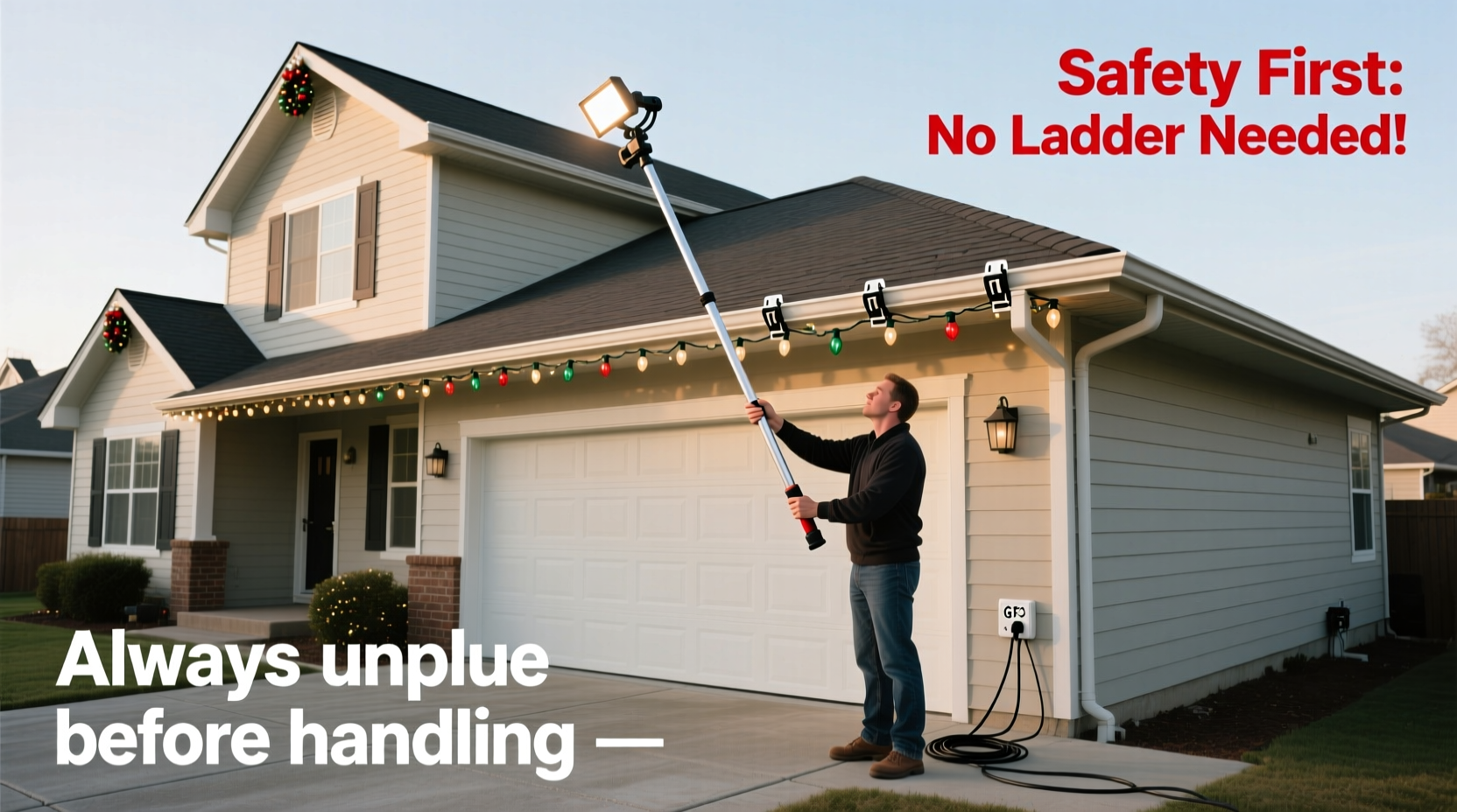 how to safely install rooftop christmas lights without a ladder