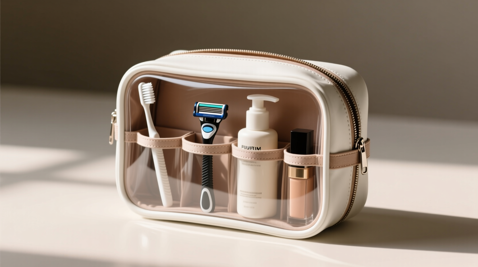 establish a permanent toiletries bag for easy and speed