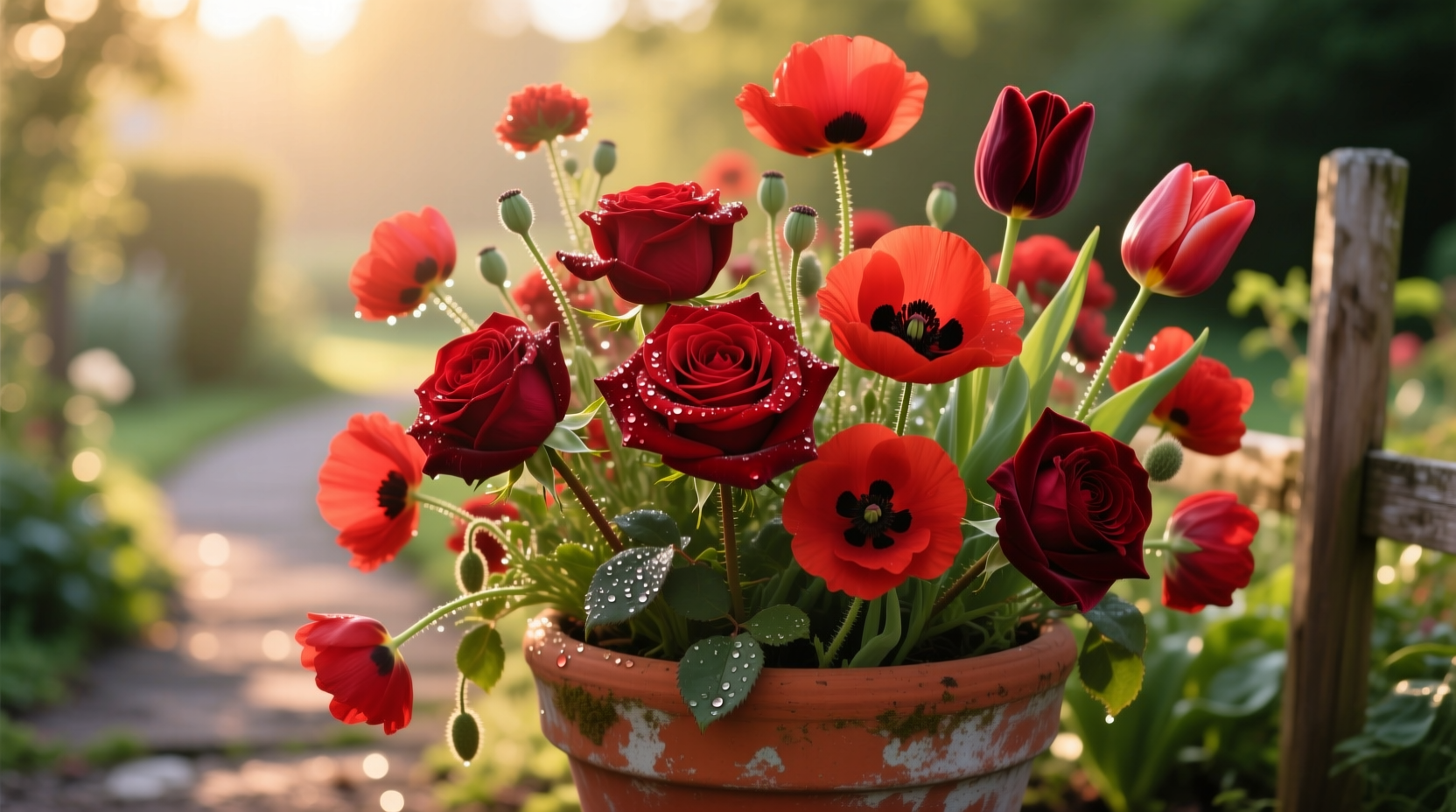red planting flowers