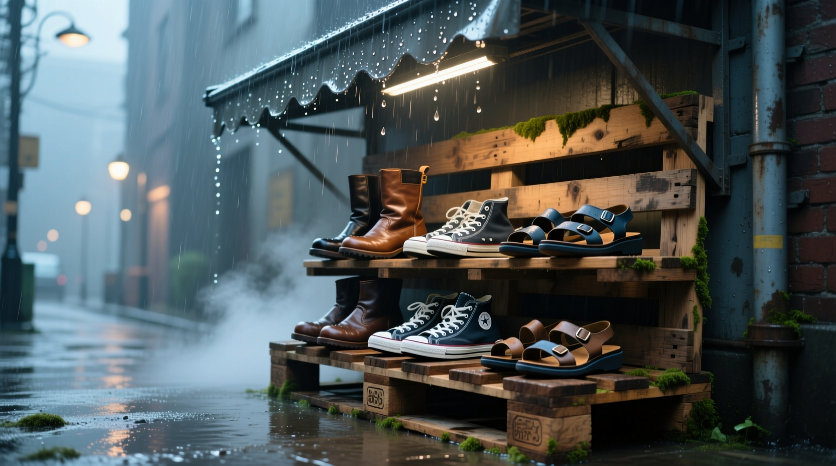 turn a pallet into a rainy day shoe rack