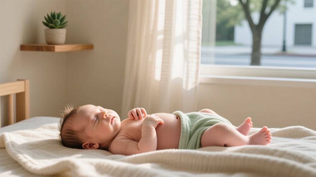 Baby's bare ankle wearing a securely fastened, knotted honey-colored Baltic amber teething necklace in soft natural daylight