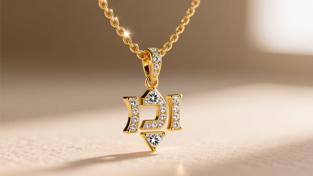 Macro shot of a 1.2mm gold box chain threading through a diamond Jewish Chai pendant bail against a soft, blurred neutral backdrop.