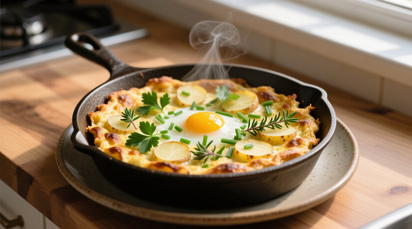 Golden egg and potato frittata with herbs