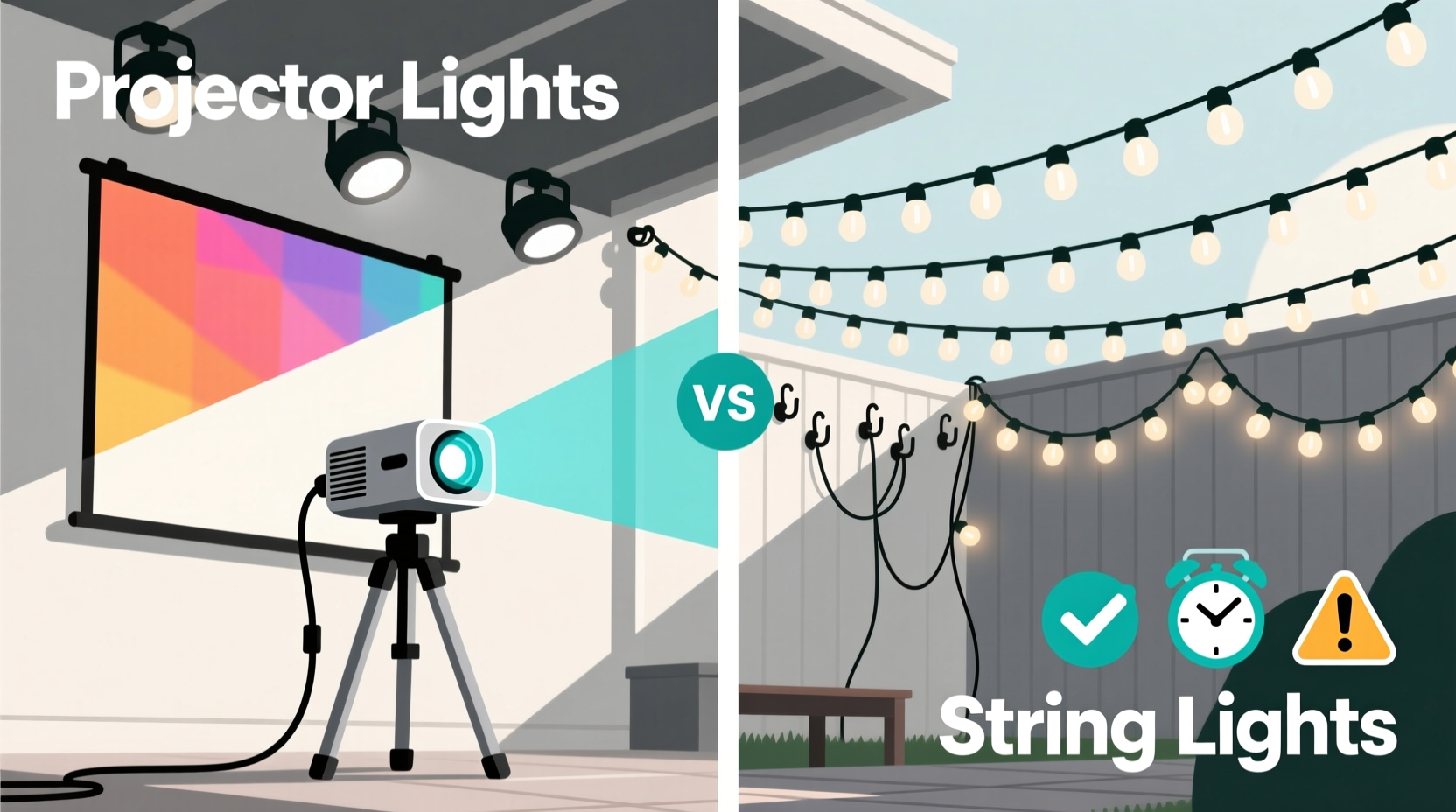 outdoor projector lights vs string lights which saves more setup time