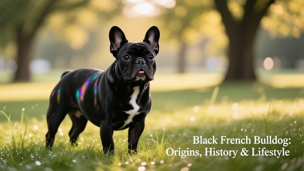 a black french bulldog standing on grass