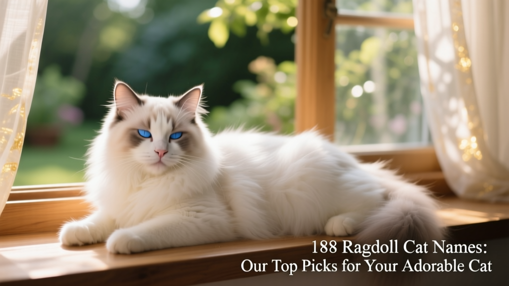 A serene Ragdoll cat lounging on a sunlit windowsill, eyes half-closed, embodying calm and grace