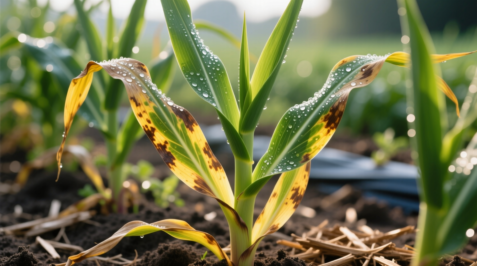 Garlic plants showing 40 percent leaf browning