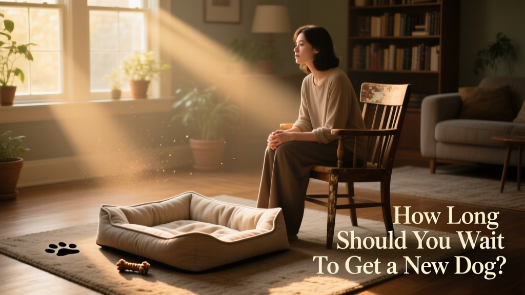 A person sitting quietly beside an empty dog bed, sunlight streaming through a window