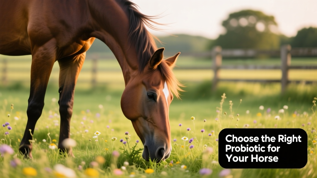 Close-up of a healthy horse grazing peacefully in a lush pasture