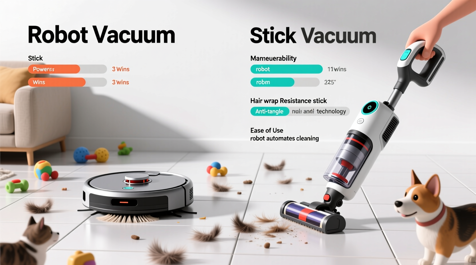 robot vacuum vs stick vacuum which is better for homes with pet hair