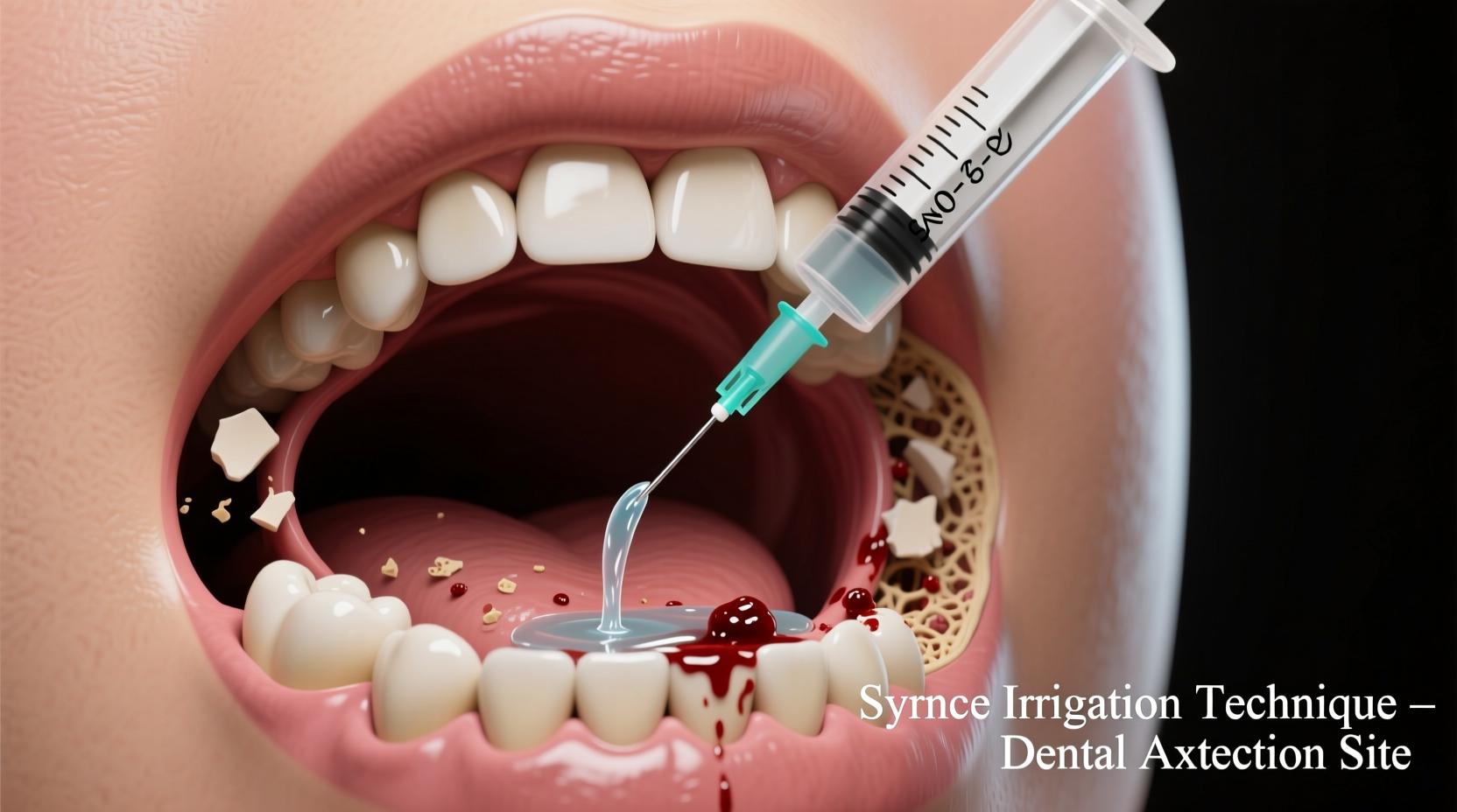 Proper syringe irrigation technique for extraction site
