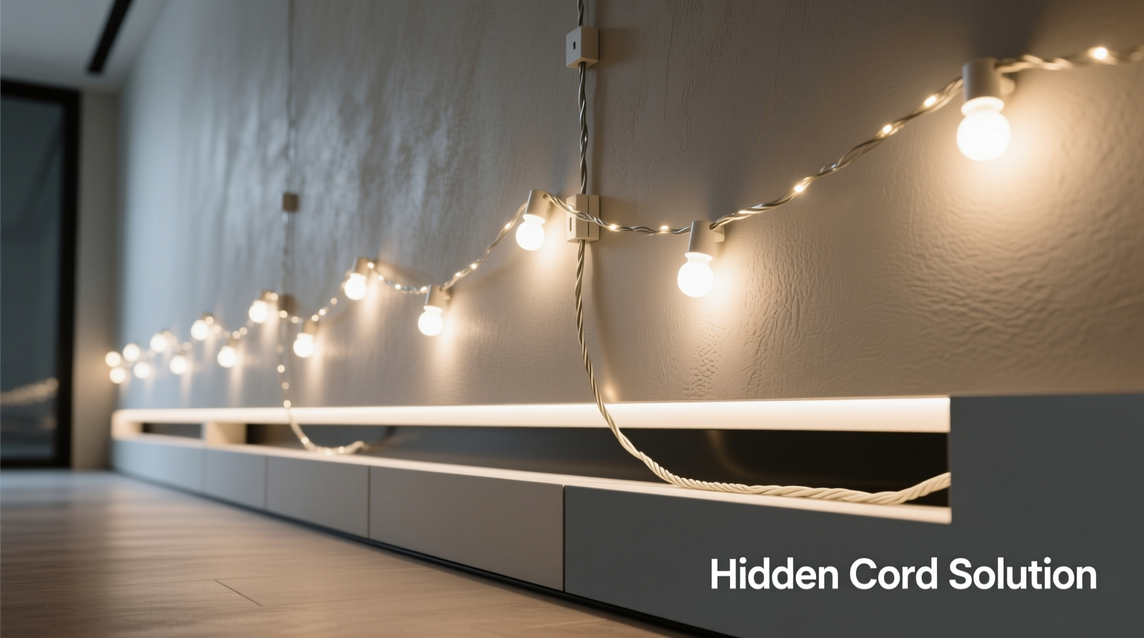 how to hide cords when decorating a wall with string lights cleanly