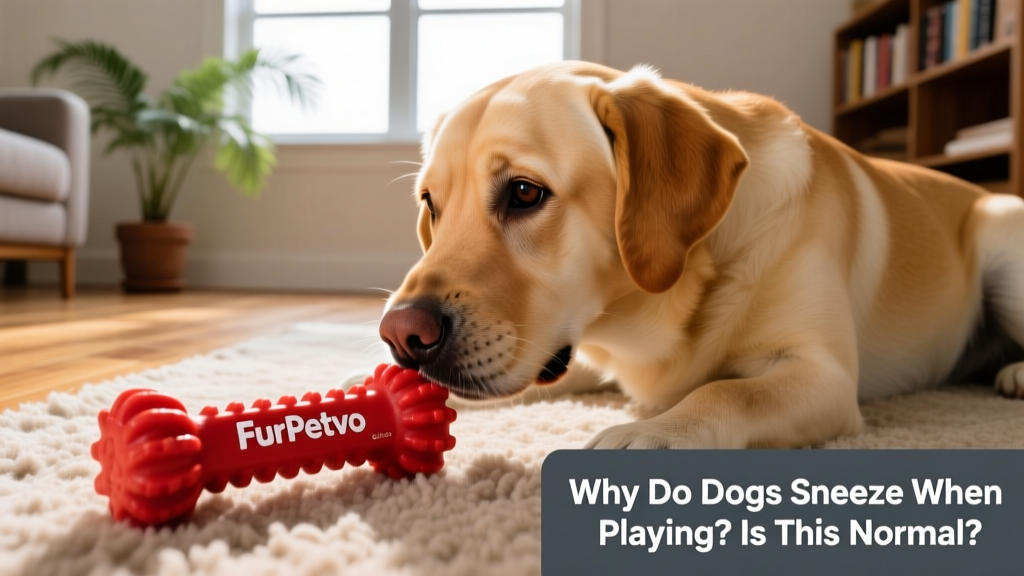 Close-up of a dog gently nudging a FurPetVo Classic Chew Toy with its nose during indoor play
