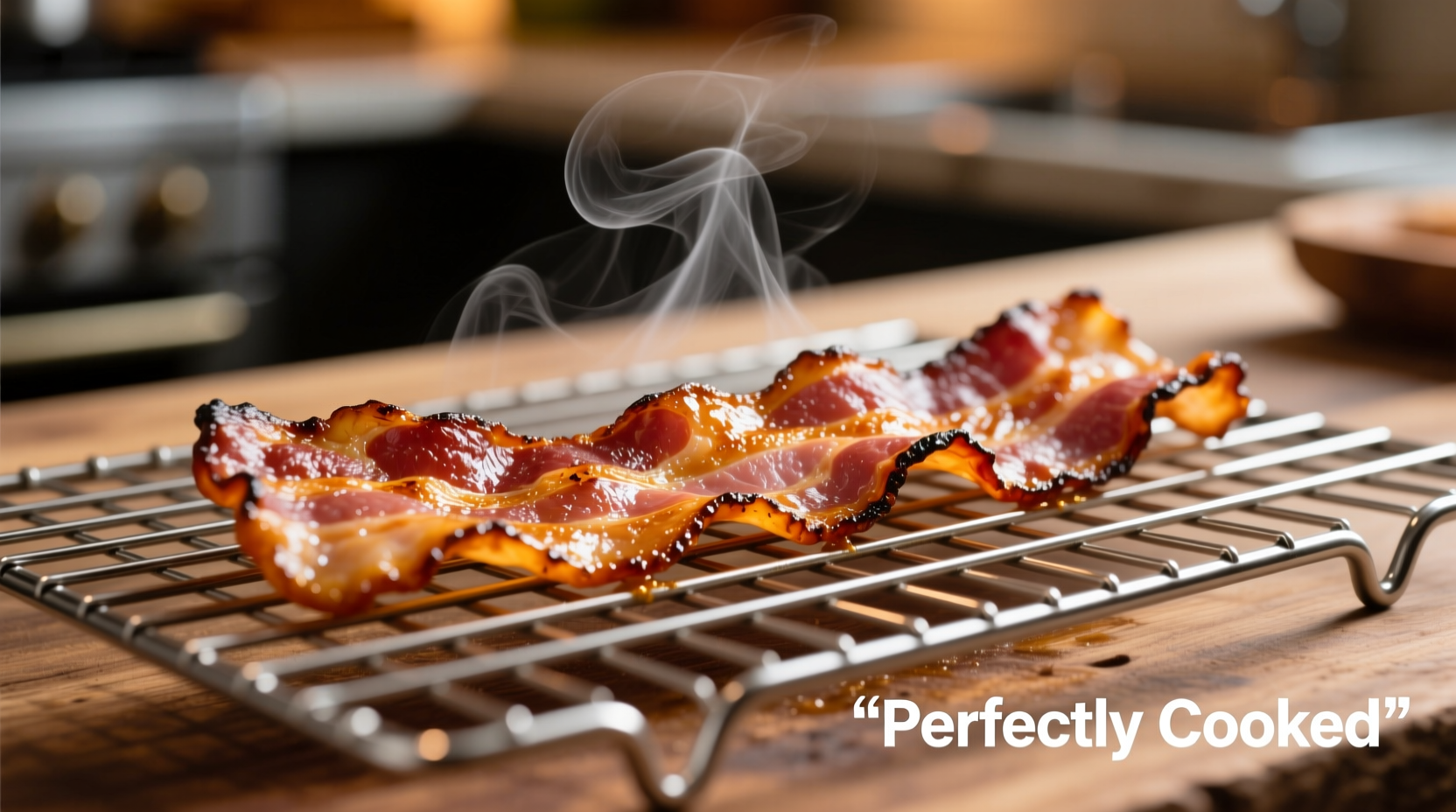Perfectly cooked oven-baked bacon on wire rack