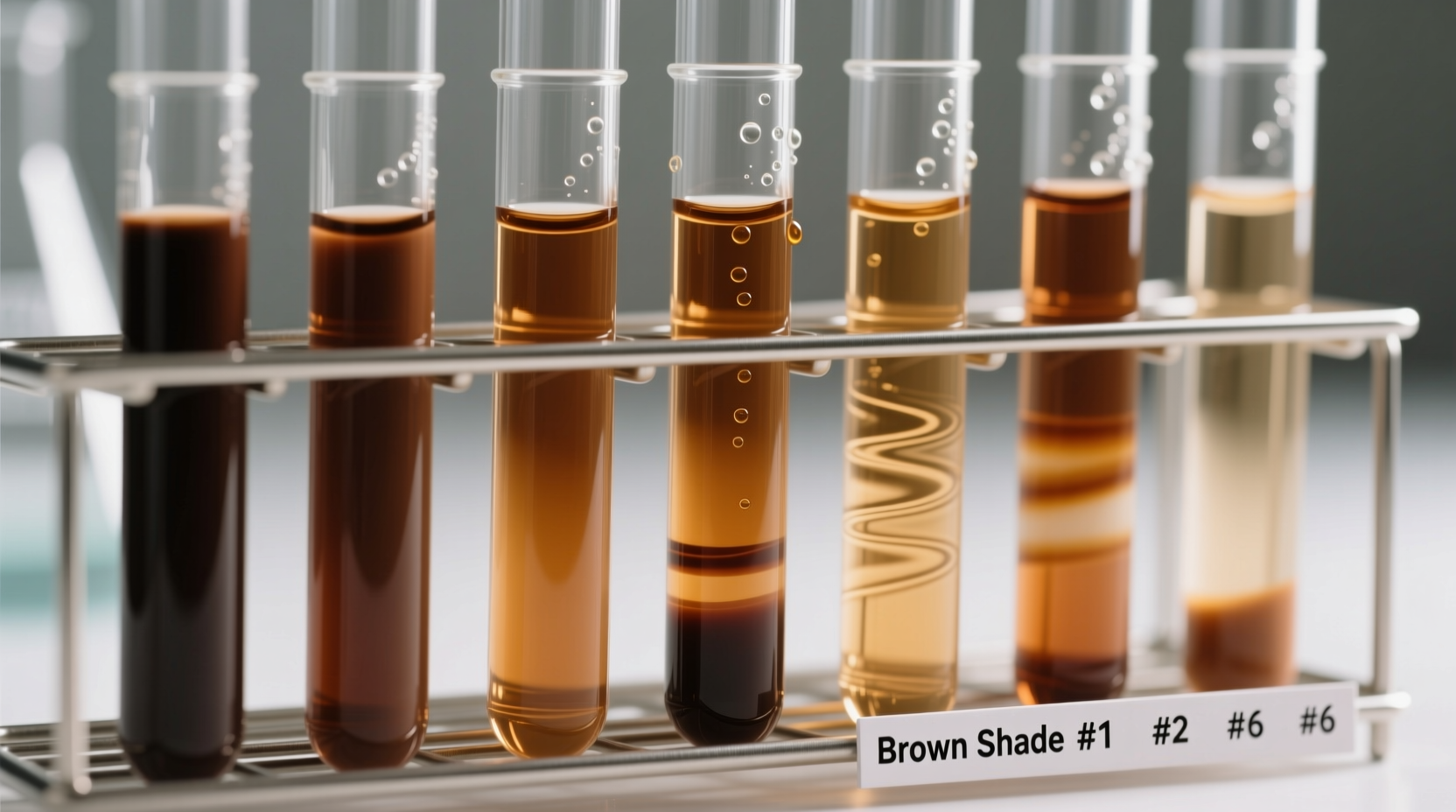 Food coloring mixing brown shades in test tubes