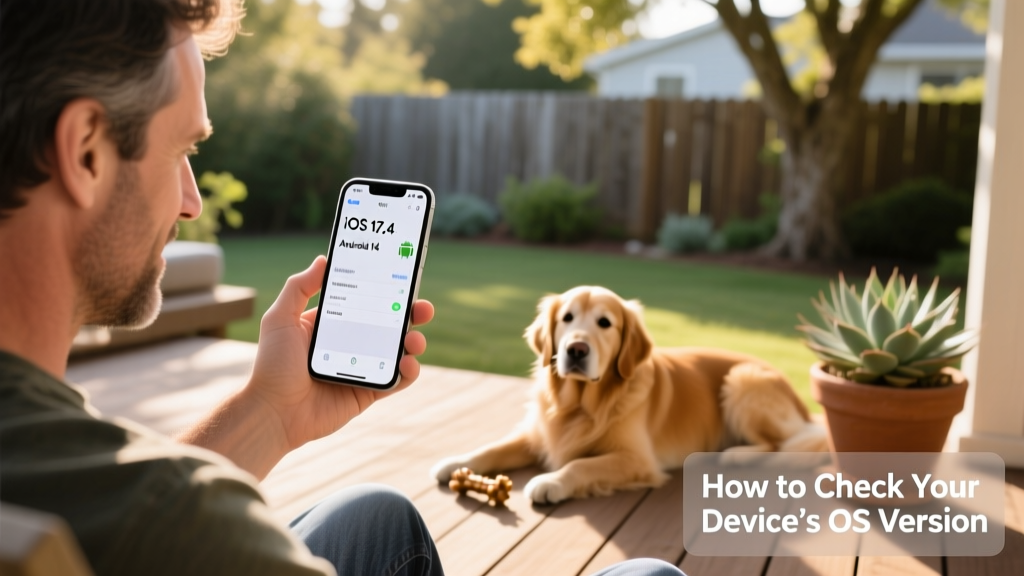 Person checking smartphone settings to view Android or iOS version information