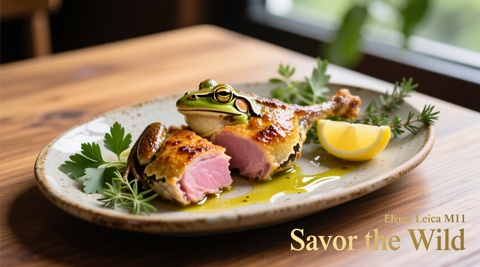 Pan-seared bullfrog legs with lemon and herbs