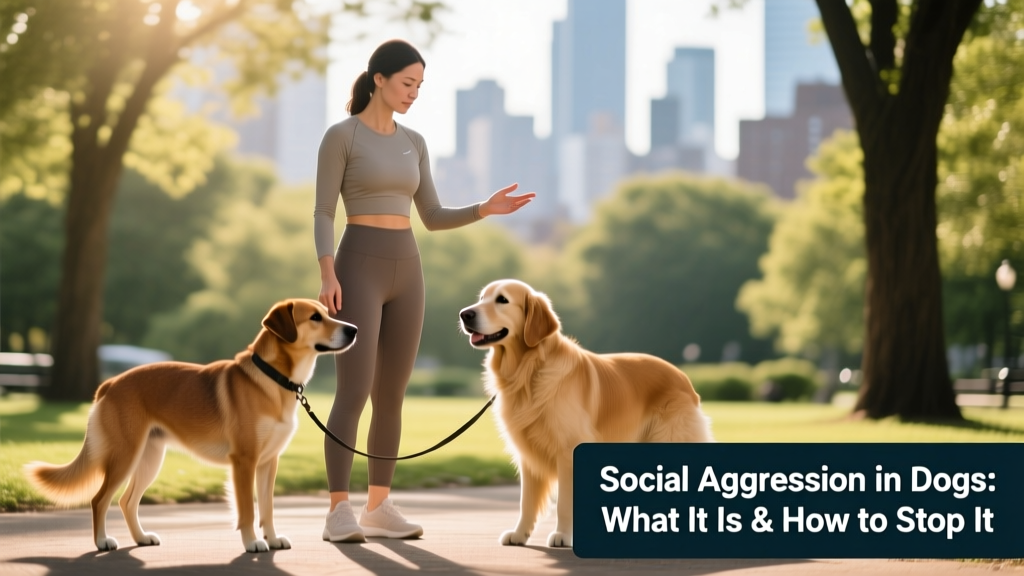 A certified FurPetVo trainer calmly guiding a dog through a controlled, positive introduction to another calm, leashed dog