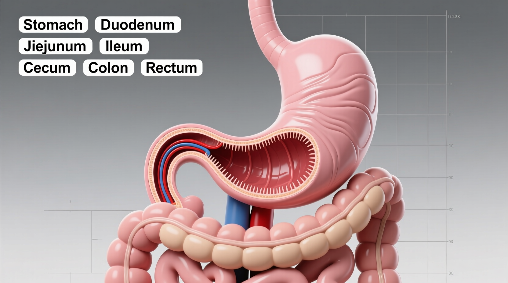 Canine digestive system anatomy showing stomach and intestines