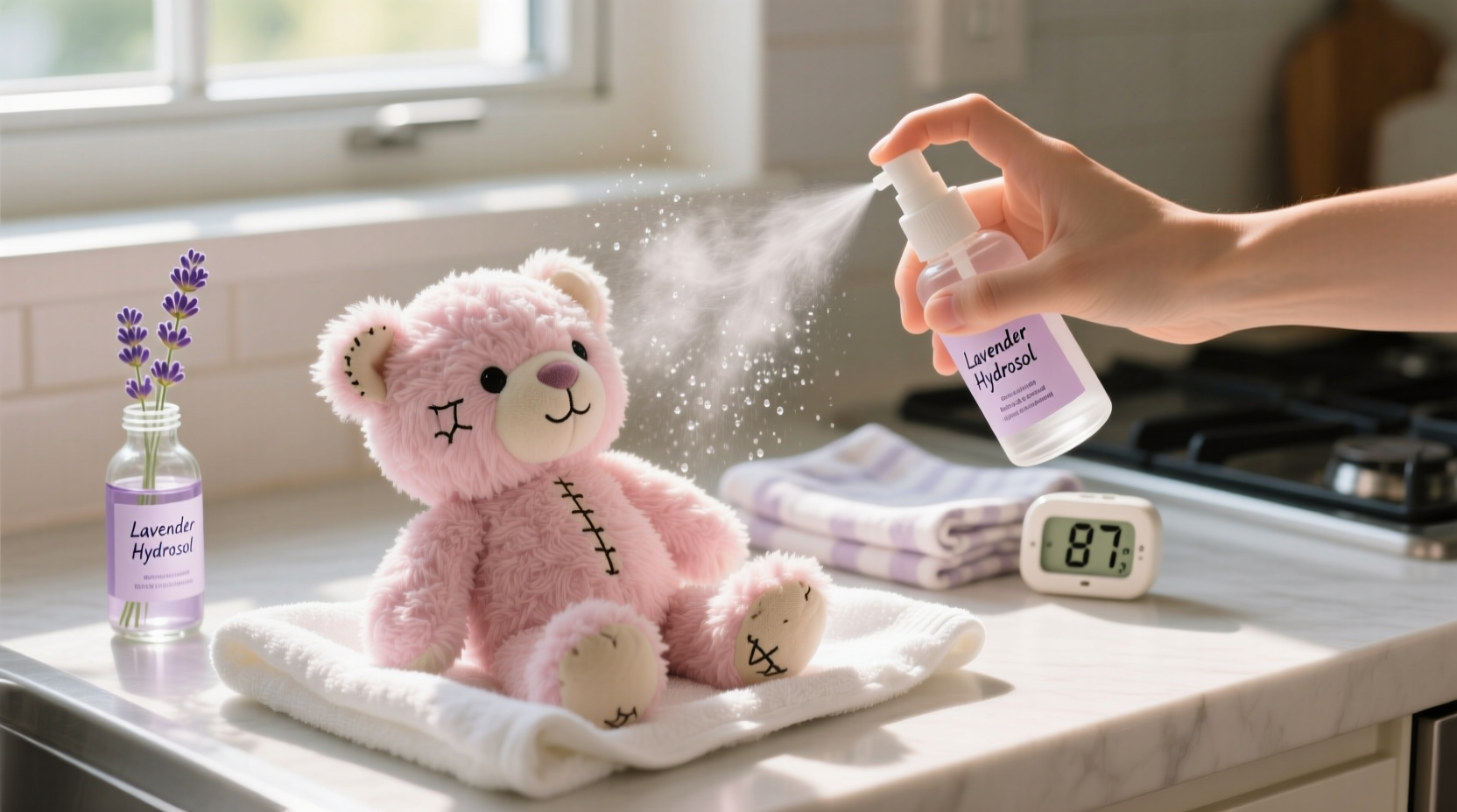 eco friendly cleaning sanitize plush toys with lavender hydrosol