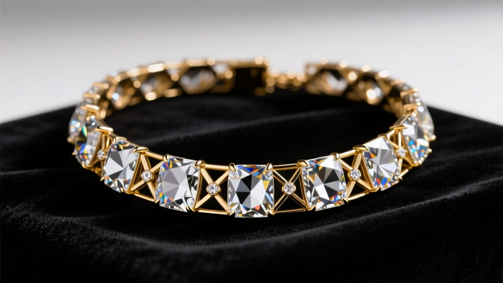 Gold-tone Givenchy crystal collar necklace on black velvet, highlighting faceted glass stones and intricate metalwork details