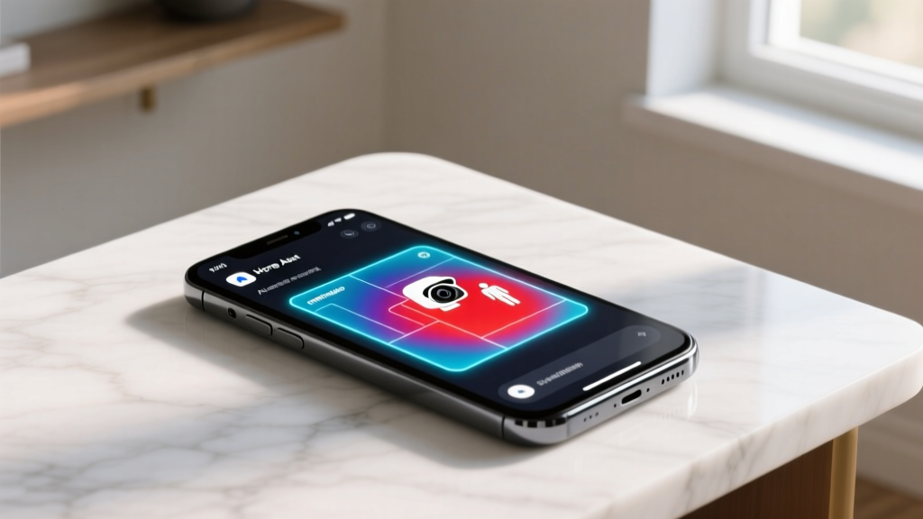 A smartphone screen displaying a Home Assistant dashboard with AI camera detection zones and a colorful mmWave presence heatmap overlay.