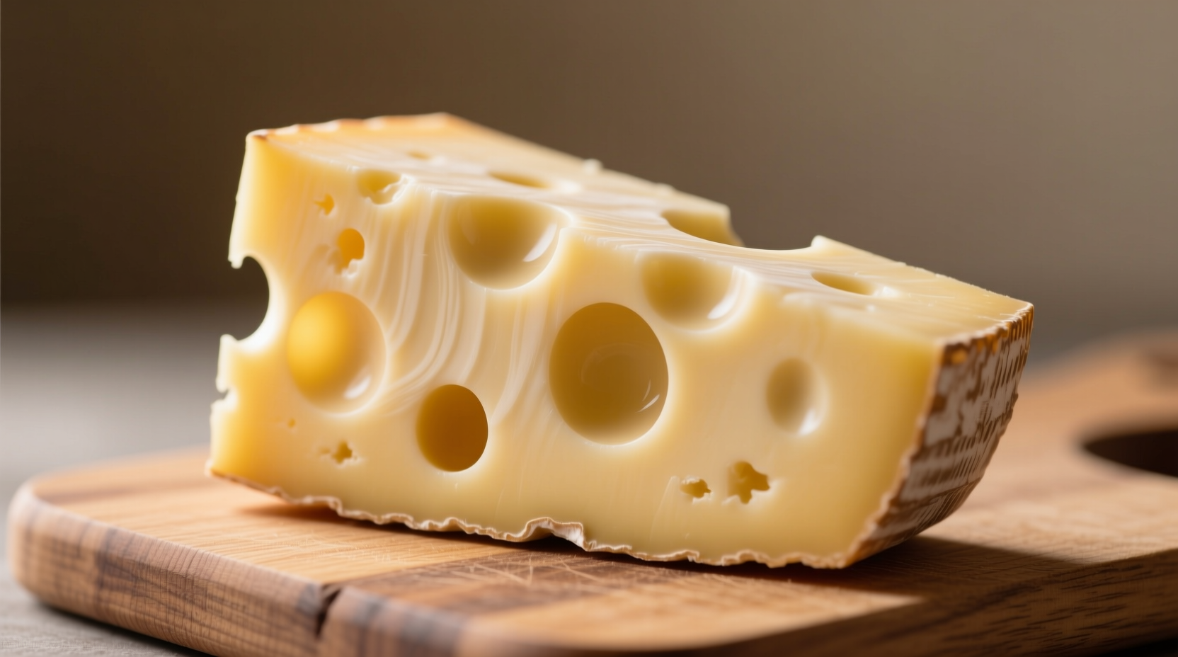 Swiss cheese slice showing characteristic holes and pale yellow color