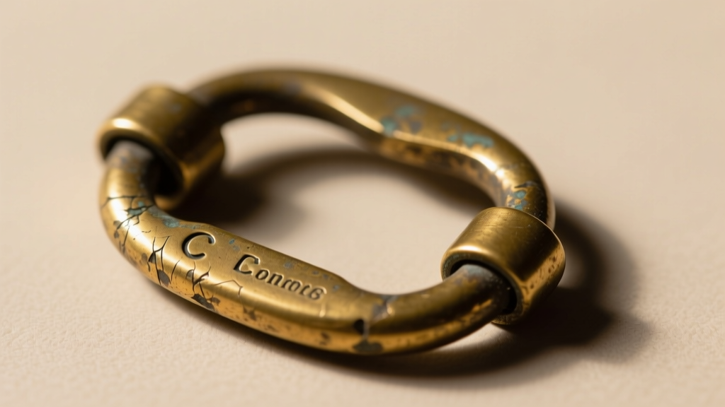 Macro photography of a vintage C-clasp and faded maker