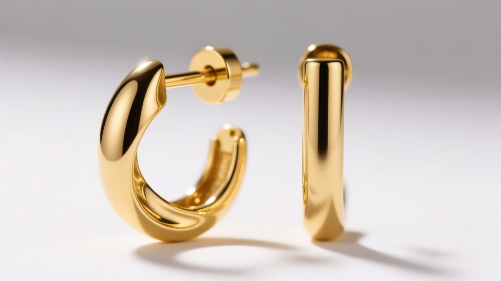 A bent 24k gold earring post beside a straight 14k post, showing the softness of pure gold under a macro lens in bright lighting.