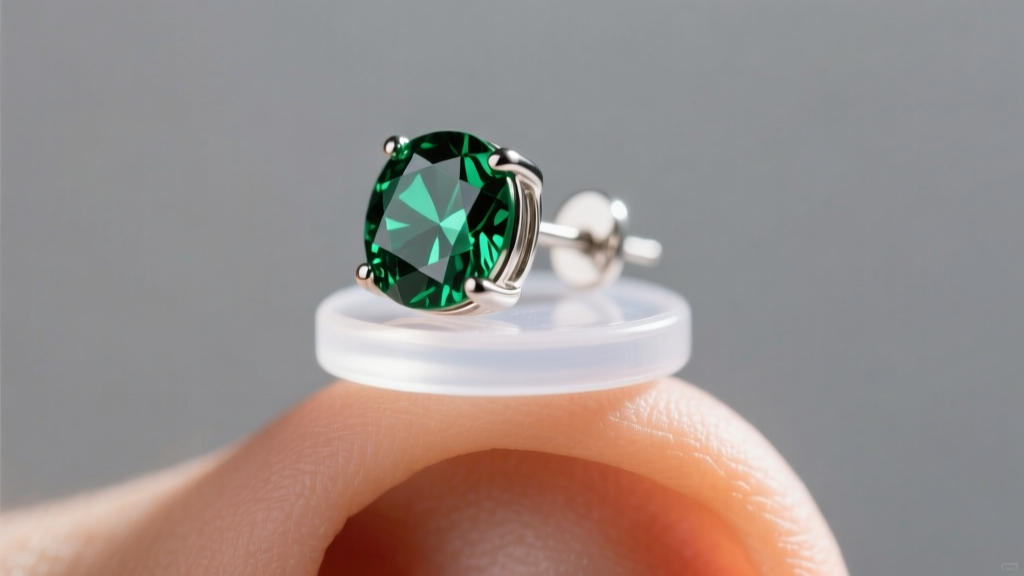 Side profile of a heavy gemstone stud earring supported perfectly flat against an earlobe by a 10mm clear silicone jumbo disc.