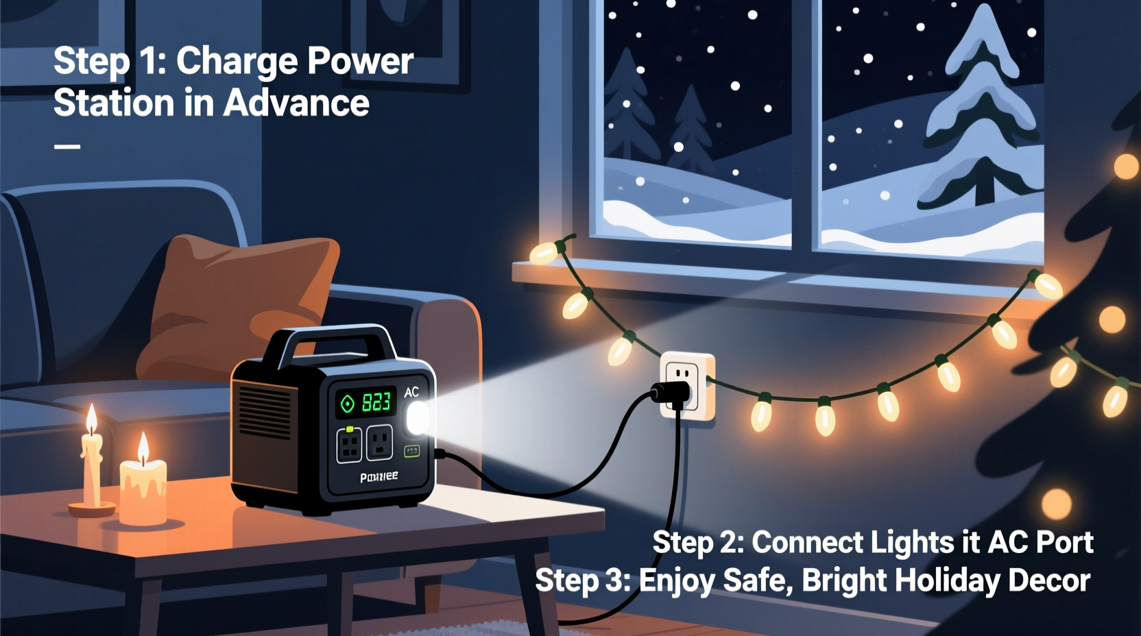 how to power christmas lights using a portable power station during outages