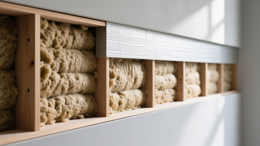 Cross-section of wood-framed wall showing dense-pack cellulose cavity insulation and continuous exterior mineral wool board
