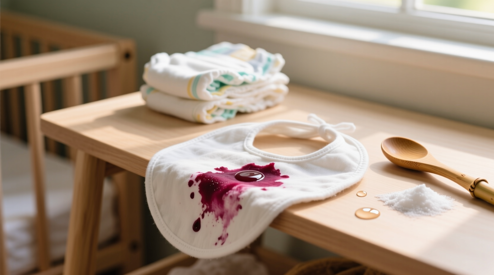 beet juice stain removal on organic cotton bibs