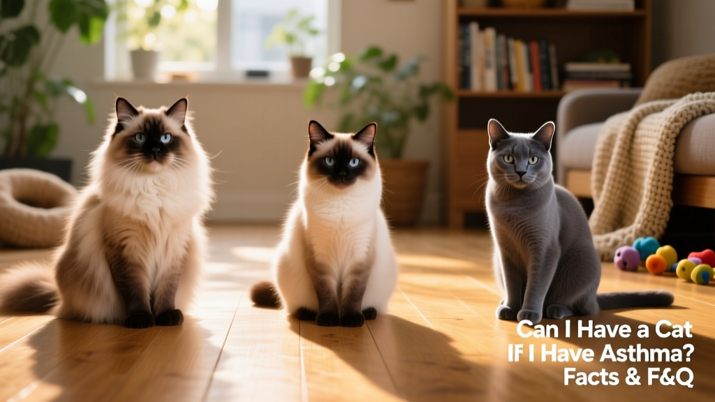 Side-by-side comparison of three cat breeds known for lower dander production: Siberian, Balinese, and Russian Blue
