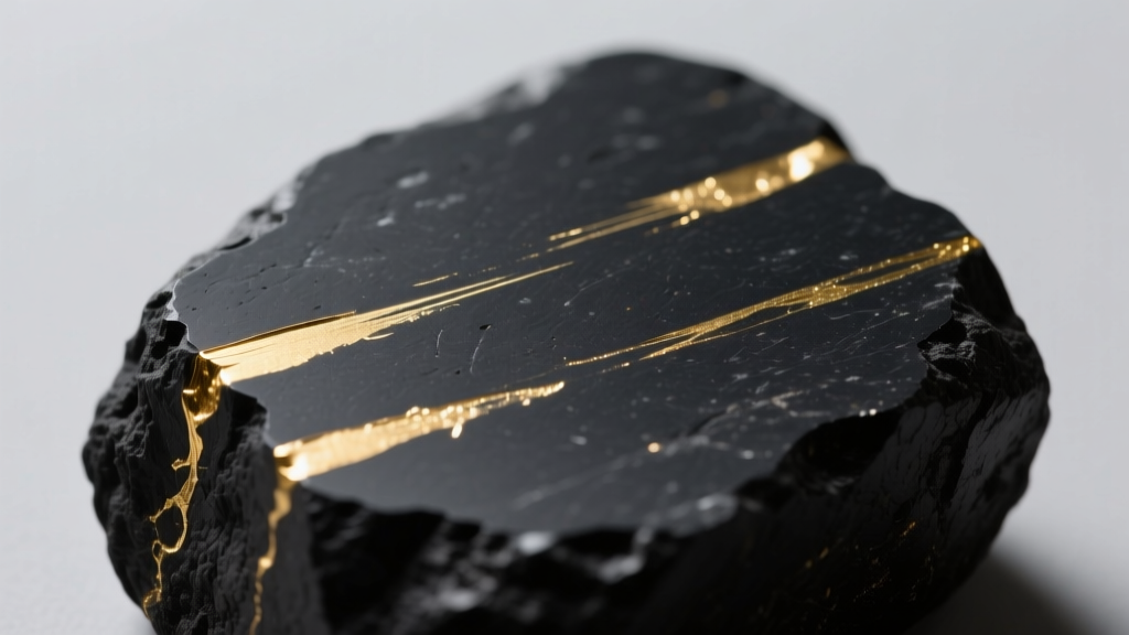 Macro photo of a black basalt testing stone with three distinct gold scratch marks prepared for nitric acid authenticity testing