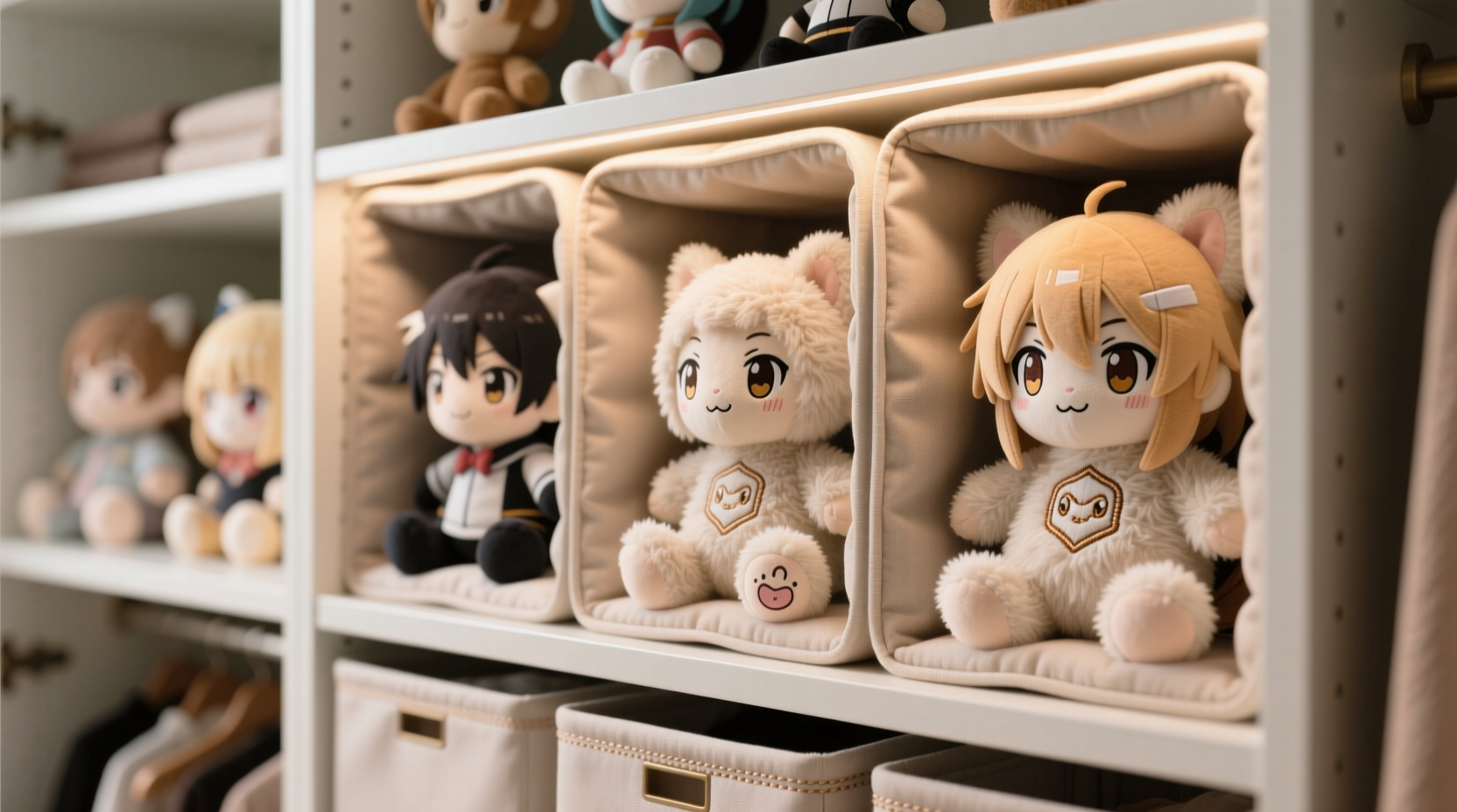 how to store anime plushies in closet cubbies