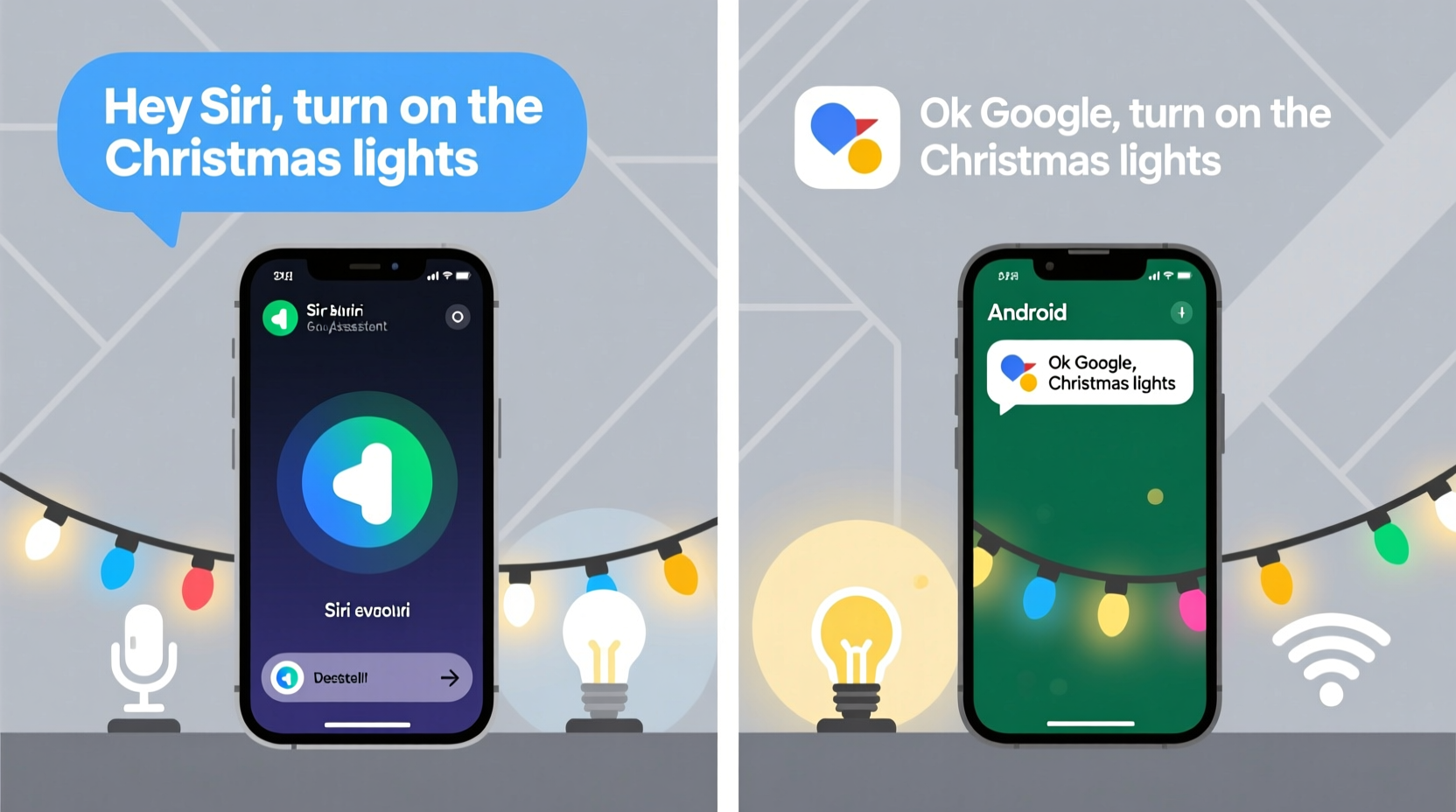 how to use voice commands to turn on christmas lights with siri or google assistant