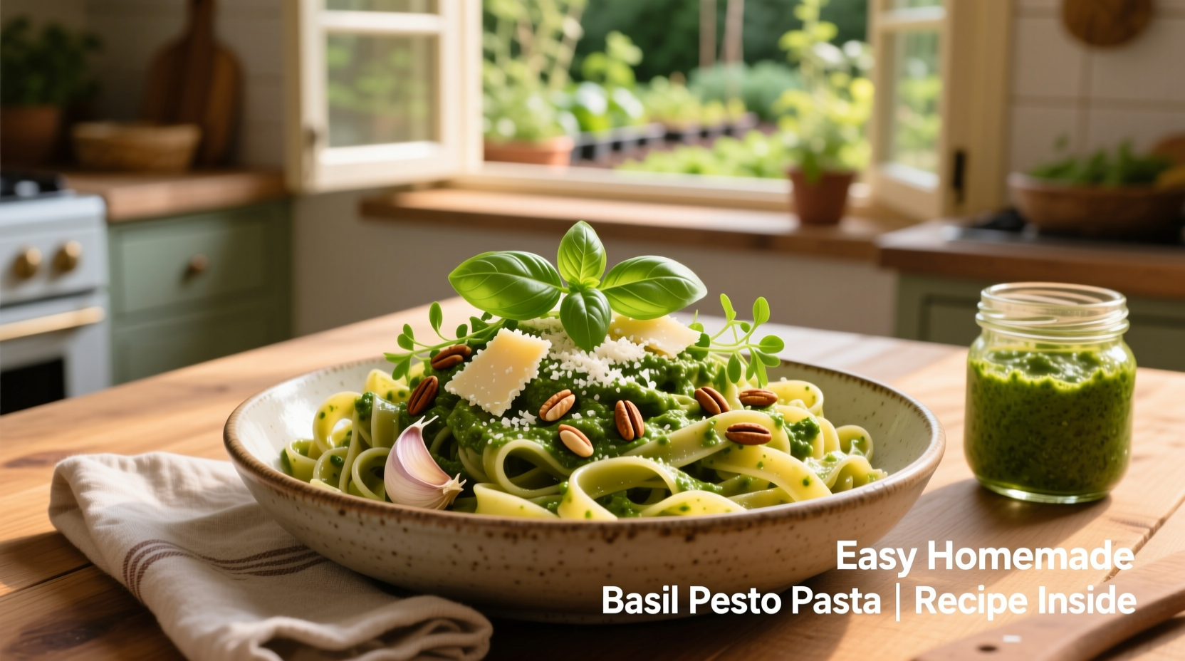 5-Minute Basil Pesto Pasta Recipe | TheHomeSprouts