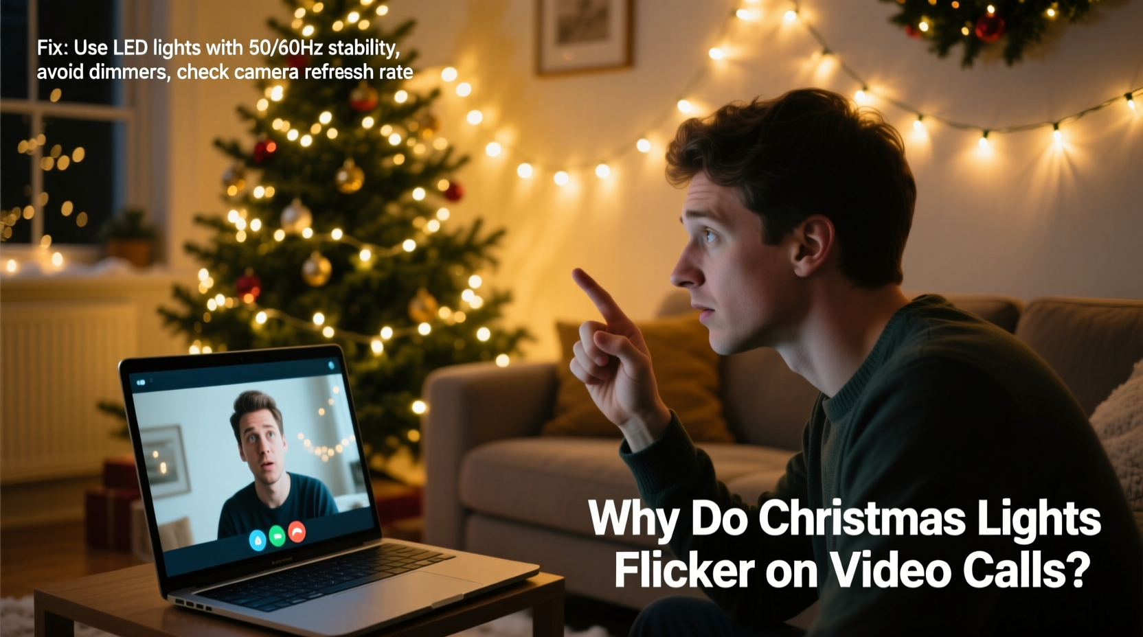 why do some christmas lights flicker on video calls and how to fix it