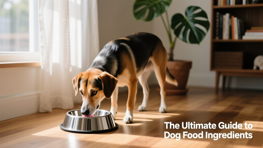 Dog drinking from a modern stainless-steel bowl beside a quiet, sunlit corner
