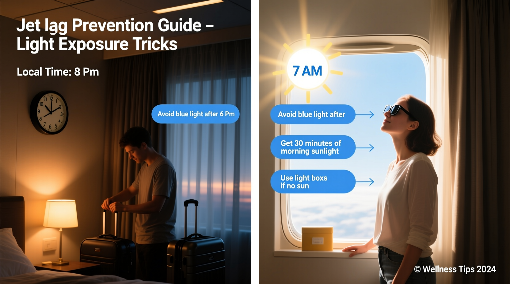 how to avoid jet lag using light exposure tricks before departure